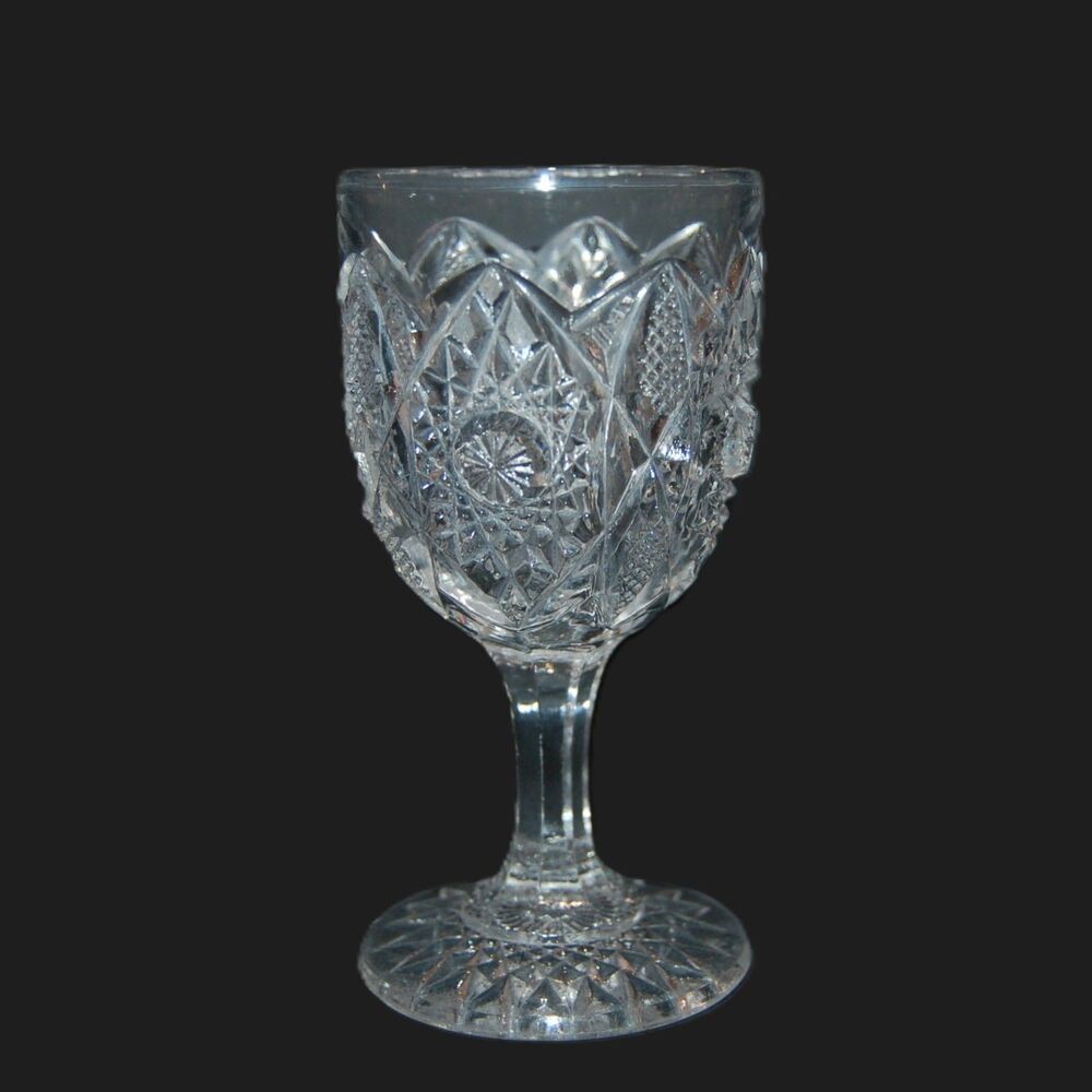 VINTAGE EAPG HOBSTAR PRESSED CORDIAL CLEAR GLASS 4" TALL